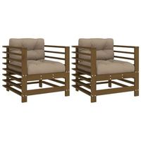 pack 2 uds sillones de jardin  silla de jardin  silla de exterior cojines madera maciza pino marron miel