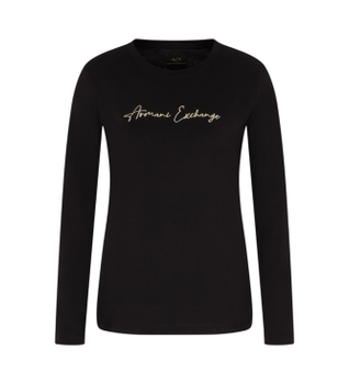 A|X Armani Exchange para mujer. XW001456AF10356MC021 Camiseta Marca negro (L), Casual, Algodón, Manga larga
