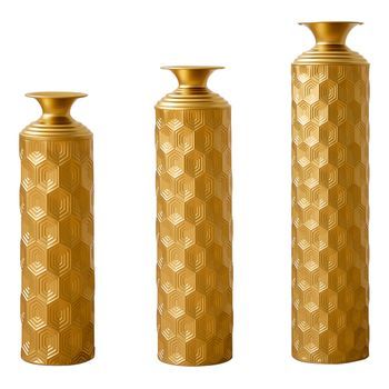 Set De 3 Jarrones De Suelo - Decoración Para Salón - Metal - Dorado (20x20x85cm)