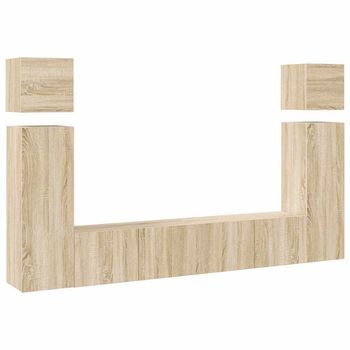 Set De Muebles Salón Tv | Mueble De Salón | Gabinete De Tv 8 Pzas Madera Ingeniería Roble Sonoma