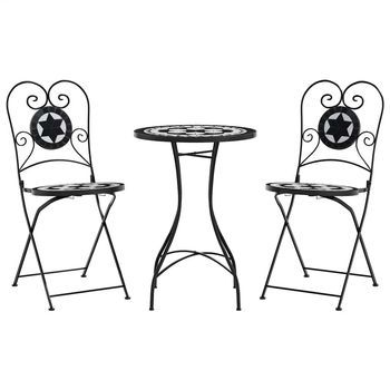 Juego De Bistró | Conjunto De Mesa Y Sillas De Mosaico De Hierro Y Cerámica Negro Y Blanco