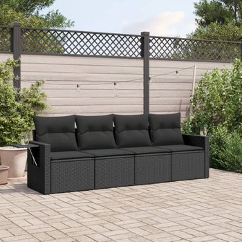 Conjunto De Sofás Jardín 4 Uds | Mueble Jardin Mesa Y Sillas Con Cojines Ratán Sintético Negro Cfw262503