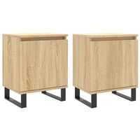 conjunto de 2 mesitas de noche con compartimento con puerta 40x30x50cm madera de ingenieria color roble y hierro dec035883
