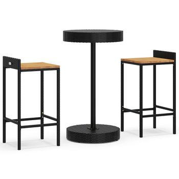 Conjunto Mesa Bar Y Taburetes Jardín 3 Uds Madera Acacia Ratán Pe Negro