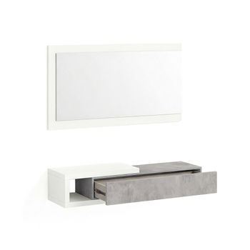 Mueble recibidor con 1 cajón y espejo 95 cm blanco cemento