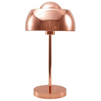 Lámpara De Mesa De Metal Cobrizo 44 Cm Pantalla Redonda Interruptor Cable Moderno Industrial Senette