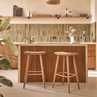lote de 2 taburetes de teca asiento tapizado de terciopelo 75 cm