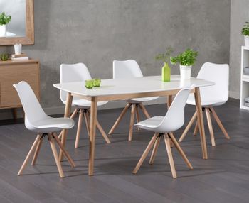 Nordic 150cm Oak and White Dining Table with Oscar Faux Leather Round Leg Chairs