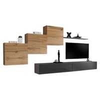 conjunto de muebles de salon mural switch x diseno color gris brillante y roble wotan