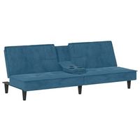 sofa cama  sofa convertible con portavasos terciopelo azul