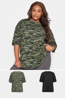 yours juego 2 camisetas algodon camuflaje y negra mujer curvy y tallas grandes yours