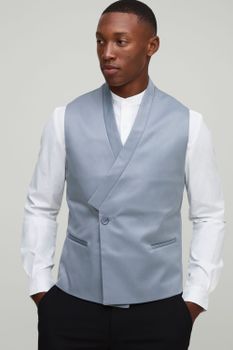 Americana Ajustada Con Cuello Y Mangas Cultivadas, Azul