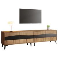 mueble tv 180cm - mueble de salon con 8 patas de apoyo - diseno simetrico - madera y negro