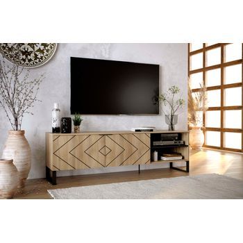 Mueble De Tv 55x180x44 Cm Romo 2 Puertas Roble