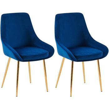 Juego De 2 Sillas De Comedor Elmira Terciopelo Azul Oscuro 53x50x86 Cm Clp