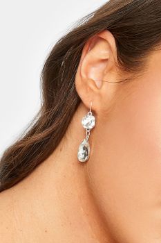 Pendientes Largos Plateados Con Cristal Brillo