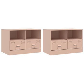 Muebles Para Tv | Mueble De Salón | Gabinete De Tv 2 Unidades Acero Rosa 67x39x44 Cm