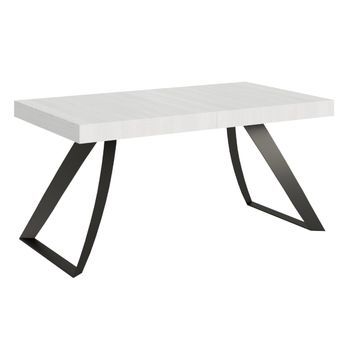 Mesa Extensible Con Patas Curvadas De Acero Antracita Volta-color Blanco-5 Alargaderas Finas-ancho Extensible