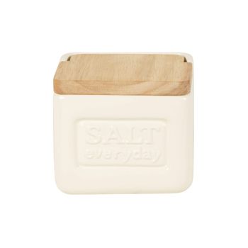 Salero de dolomita con tapa de bambú bicolor Alt. 11 cm