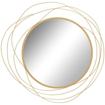 HOMCOM Espejo Decorativo de Pared Adorno de Pared Metálico Ø65 cm con Ganchos para Salón Dormitorio Pasillo Dorado