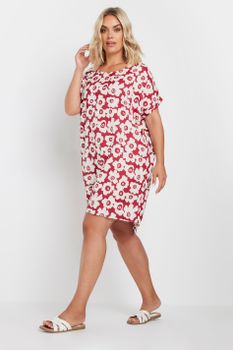 Yours Vestido Fresco Corto Rojo De Flores, Mujer Curvy Y Tallas Grandes, Yours