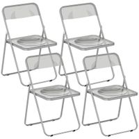 homcom set de 4 sillas plegables de acrilico transparentes gris