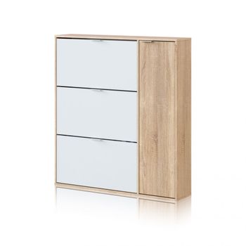 Zapatero de 4 puertas 106x115 cm blanco roble