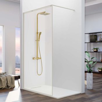 Panel Fijo De Ducha Fresh Arena Plata Brillo  100 Cm Barra En L