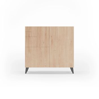 Zapatero de melamina roble claro patas grafito 87x90x27 cm