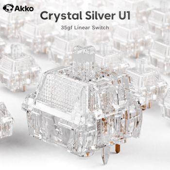 Interruptores Mecánicos para Teclado Akko Linear Switch Serie U1 Crystal Silver 35gf de 5 Pines, Personalizables y Intercambiables en Caliente para Gamers, 45 Piezas