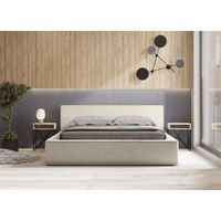 cama con canape denali r arena rizada r 140x200 cm r tela efecto lana r somier elevable r almacenamiento integrado