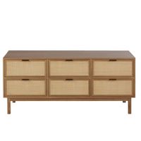 comoda de 140 cm y 6 cajones con chapa de acacia