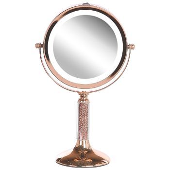 Espejo De Maquillaje Iluminación Led Metal Rosa Dorado Ø 13 Cm Doble Cara Magnifica 1x / 5x Baixas