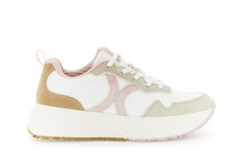 zapatillas de tela y piel beige/white