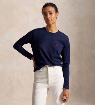 Polo Ralph Lauren para mujer. 211B14604005 Camiseta Classic Fit de punto de algodón marino (S), Casual, Manga larga