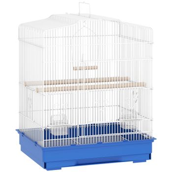 PawHut Jaula para Pájaros Pajarera de Acero con 2 Comederos 2 Perchas Columpio y Bandeja Extraíble Asa 46,5x36x59 cm Azul