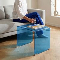 mesa auxiliar varlofrek cuadrada vidrio templado 50x50x50 cm azul encasa