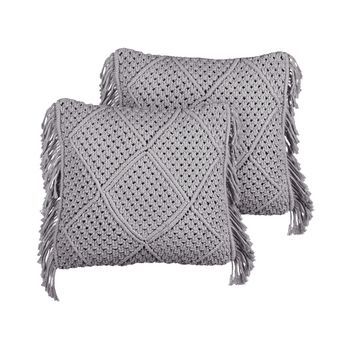 Conjunto De 2 Cojines De Algodón Con Relleno Macramé Patrón Boho Retro Flecos 45 X 45 Cm Gris Besham