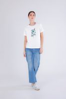 camiseta estampada de mujer con canale de lurex en el escote off white