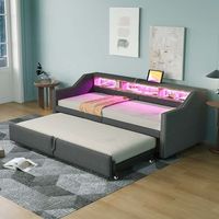sofa cama tapizado sofa cama convertible 90180 x 200 cm compartimento de almacenamiento multifuncional iluminacion led y puerto usb con somier de listones gris oscuro