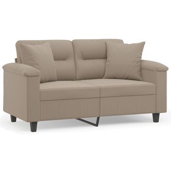 Sofá De 2 Plazas | Sofá De Salón | Sofá De Descanso Con Cojines Tela Microfibra Gris Taupe 120 Cm