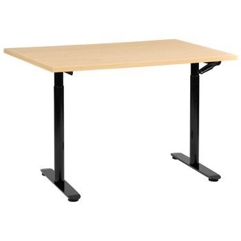 Escritorio De Altura Regulable Manual Oficina Moderna Patas Redondas 120 X 60 Cm Tablero Marrón Claro Base De Acero Negra Destinas