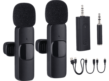 Micrófono - NK-IG33009KIT, Solapa, 2 unidades, Funcionamiento 5-6 h, Lightning, USB-C, Negro
