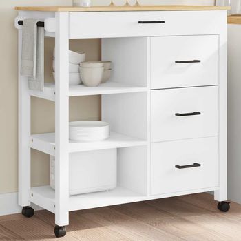 Carrito De Cocina，estantería De Cocina, Carrito De Servir Monza Madera Maciza De Pino 84x40x90 Cm Cfw658003