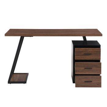Escritorio Industrial Mesa De Ordenador 138.5cm Con 3 Cajones, Soporte Cpu, Madera Y Metal, Negro Y Roble