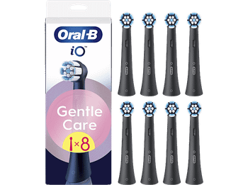 Recambio para cepillo dental - Oral-B iO Gentle Care, Pack de 8 unidades, Para encías sensibles, Negro