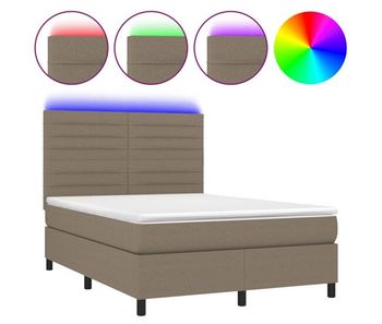 Cama box spring colchón y luces led tela gris taupe 140x190 cm rayas horizontales