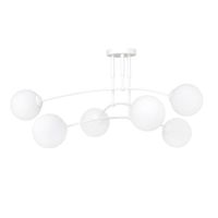plafon de techo 6 luces minimalista blanca con esferas de cristal