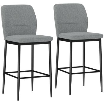 Homcom Juego De 2 Taburetes De Bar Con Respaldo Y Reposapiés Gris