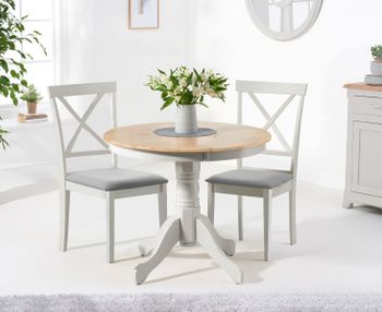 Epsom 90cm Oak and Grey Painted Dining Table with Chairs with Fabric Seats - Grey, 2 Chairs